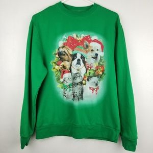 Fifth Sun Green Dogs Cats Ugly Christmas Sweater